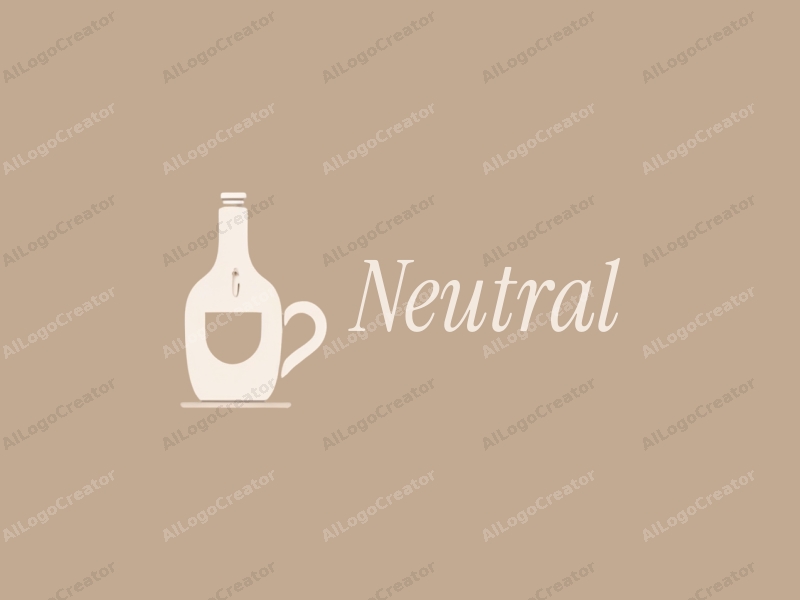 minimalist design features a balanced composition of a stylized bottle and cup, utilizing neutral colors and a clean background.