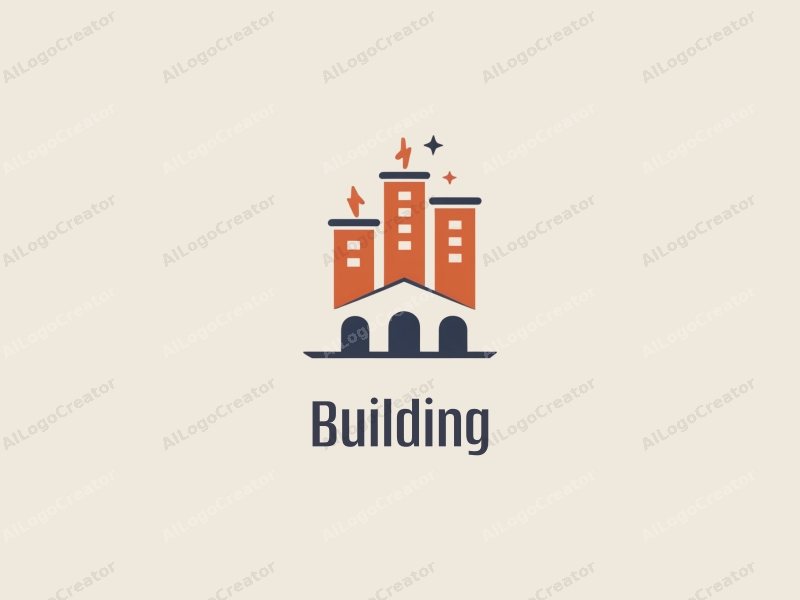 modern design features a stylized building and structure, integrated with a lightning bolt and card elements, combined with a clean background.