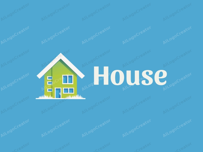 modern design features a stylized house and building silhouette, incorporating lime elements, combined with a clean blue background.