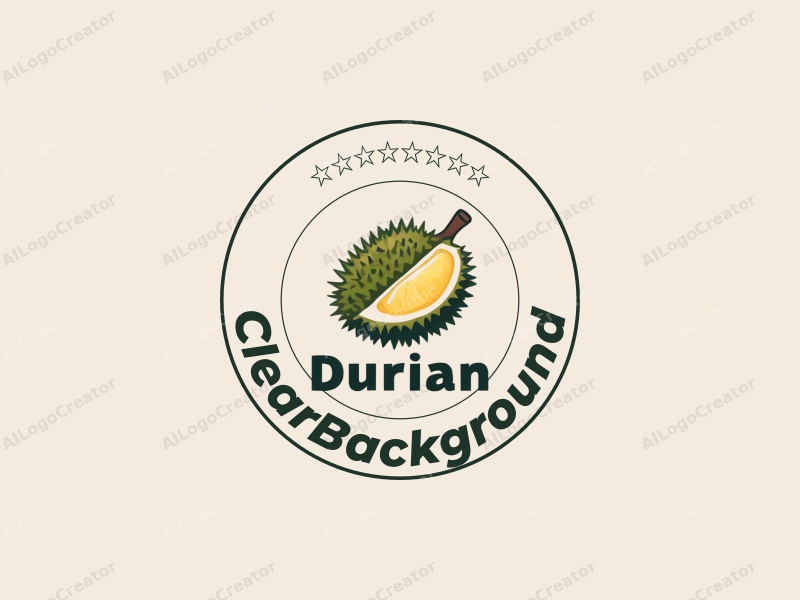 minimalist design features a stylized durian fruit, clean text, and a transparent background, emphasizing simplicity and elegance.