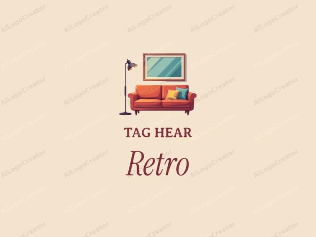 vintage design features a retro sofa, a retro poster, a retro frame, and a retro lamp, combined with a clean background.