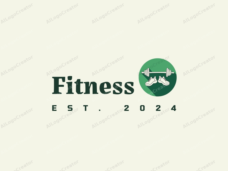 modern design features a stylized barbell and running shoes, incorporating health and fitness elements with a clean green background.