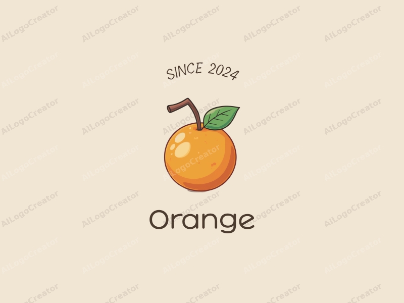 playful design features a stylized orange with a straw, vibrant orange color, and a clean background, emphasizing freshness and fun.