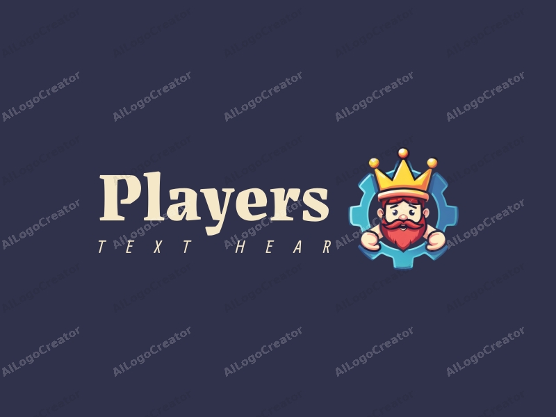 playful design features a vibrant player and game character, integrated with a crown and gear elements, combined with a clean background.