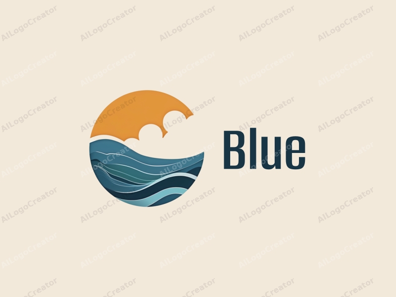 minimalist design features stylized waves and clouds, a serene ocean and sky theme combined with a clean background.