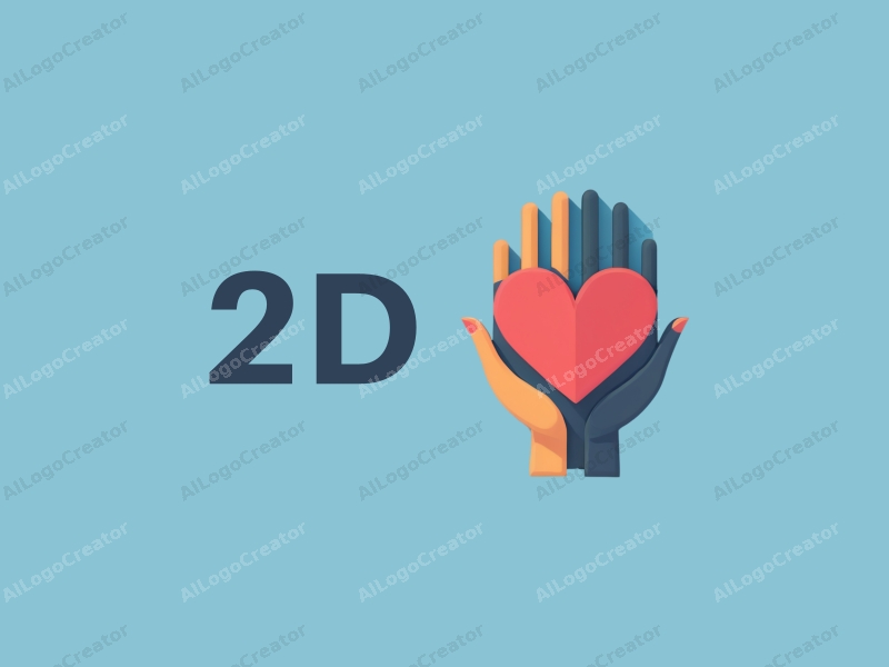 modern design features a stylized hand and heart, combined with a flat 2D approach, set against a clean blue background.