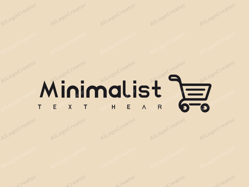 minimalist design features a stylized shopping cart and a hand, combined with a tag style approach and a clean background.