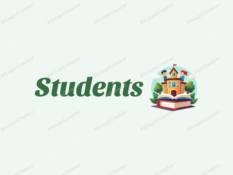 playful design features cheerful students, a stylized school building, open books, and a globe, combined with a vibrant and colorful background.