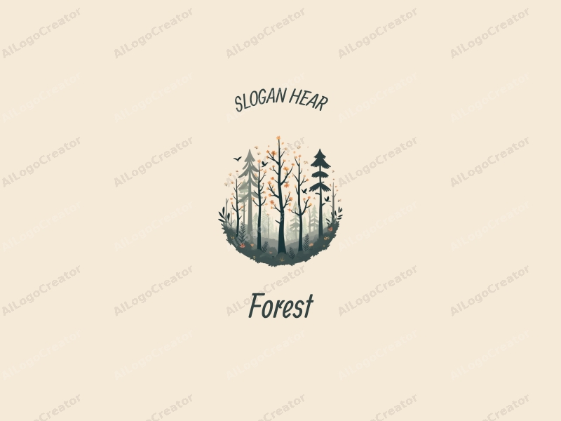 vintage design features a serene forest scene with stylized trees, delicate leaves, and small birds, combined with a clean background.