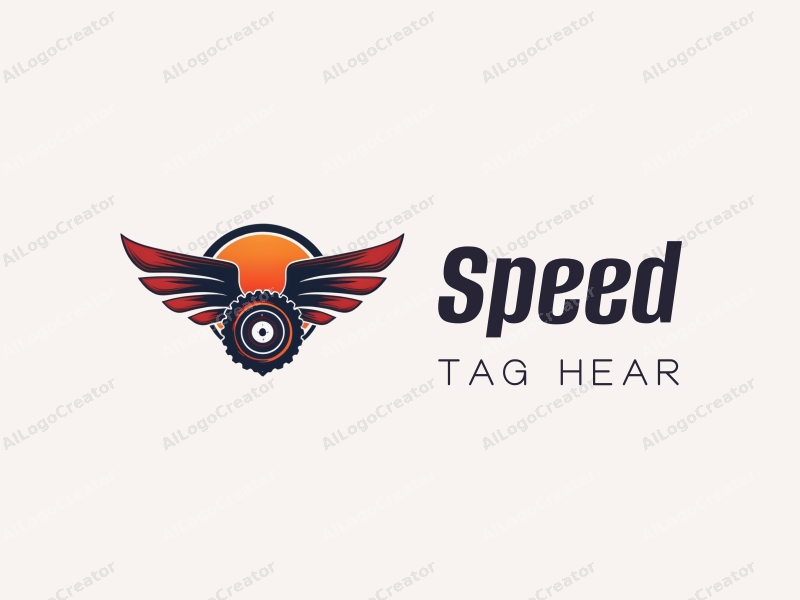 modern design features dynamic lines representing speed, a stylized engine silhouette, and a racetrack element combined with a clean background.