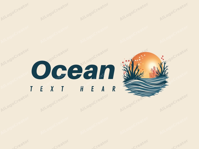 a modern design featuring stylized waves, marine life including coral and starfish, combined with a clean background and a harmonious composition.