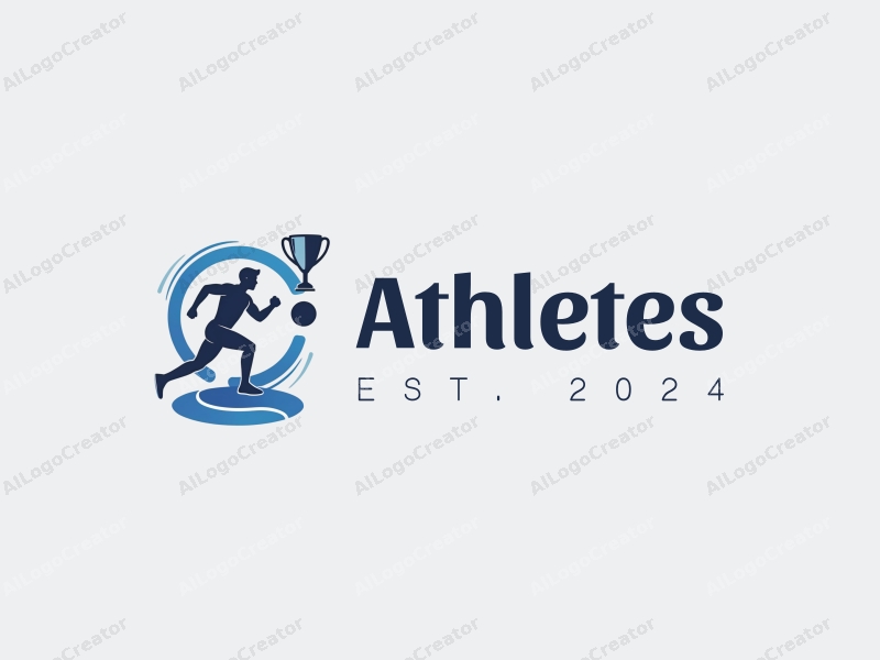 modern design features a stylized runner in motion, a trophy symbolizing victory, and a clean background with blue accents.