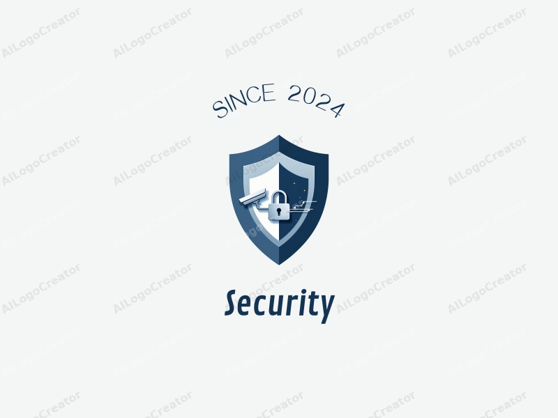 modern design features a protective shield, a stylized surveillance camera, a security lock, and a network shield combined with a clean background.