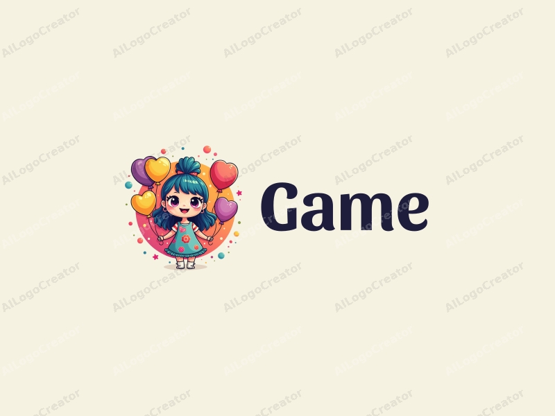 playful design features colorful balloons, stylized dolls, and game elements combined with a vibrant background.