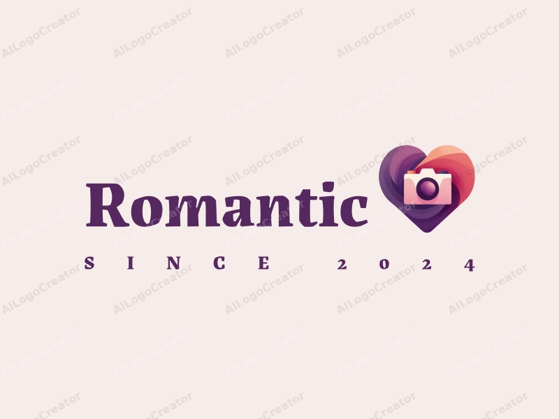 playful design features a heart shape intertwined with a stylized camera, incorporating pink and purple colors, set against a clean background.