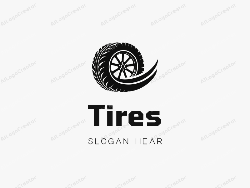 modern design features a stylized tire and car tire silhouette with dynamic outlines, combined with a clean background.