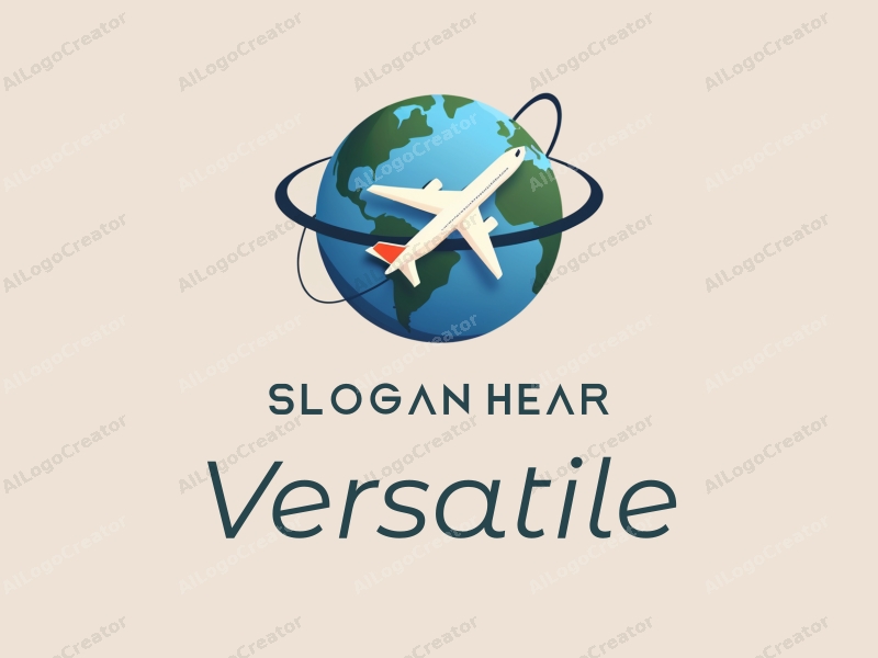 a modern design featuring a stylized globe and an airplane, emphasizing multifunctionality and adaptability, combined with a clean background.