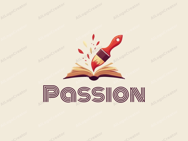 playful design features a vibrant red paintbrush and an open book, symbolizing passion and enthusiasm for art and education, combined with a clean background.