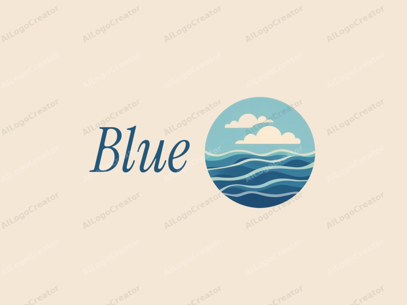 minimalist design features stylized waves and clouds, a serene ocean and sky theme combined with a clean background.