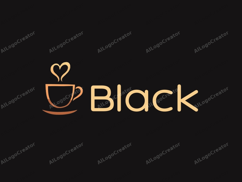 minimalist design features a stylized coffee cup and heart shape, set against a black background, evoking a sense of elegance and warmth in a nighttime atmosphere.