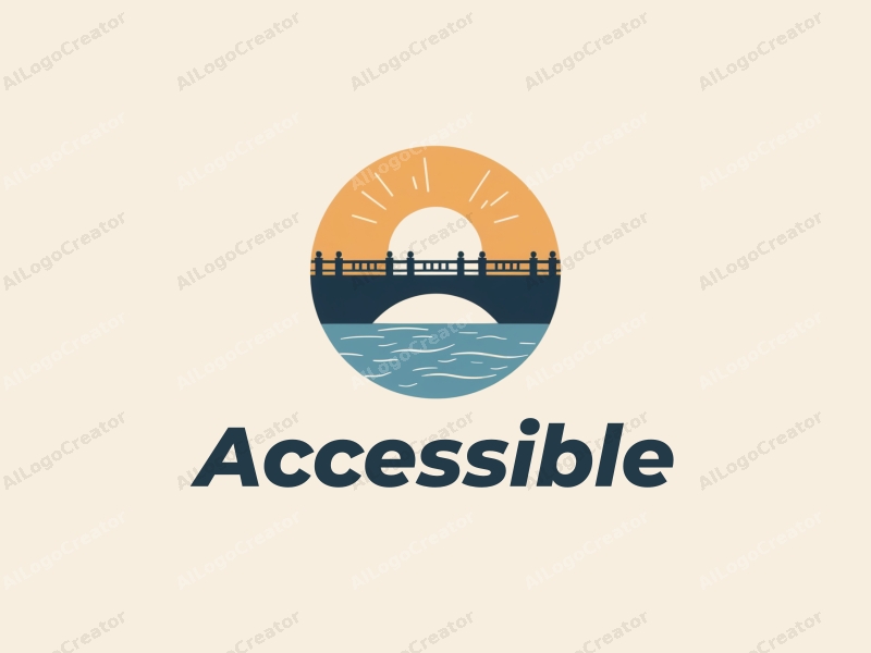 modern design features accessibility elements, a stylized bridge over water, and an inclusive design approach combined with a clean background.