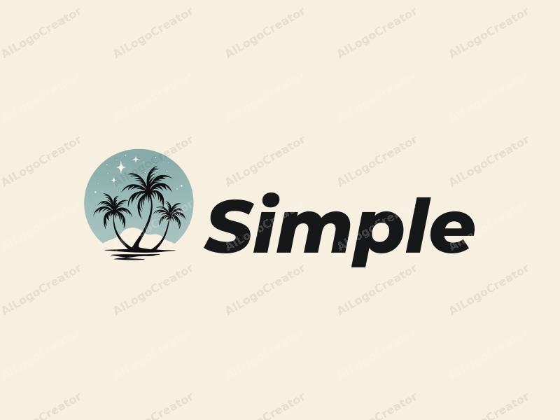 minimalist design features a starry sky and stylized palm trees, combined with a clean background and simple elements.