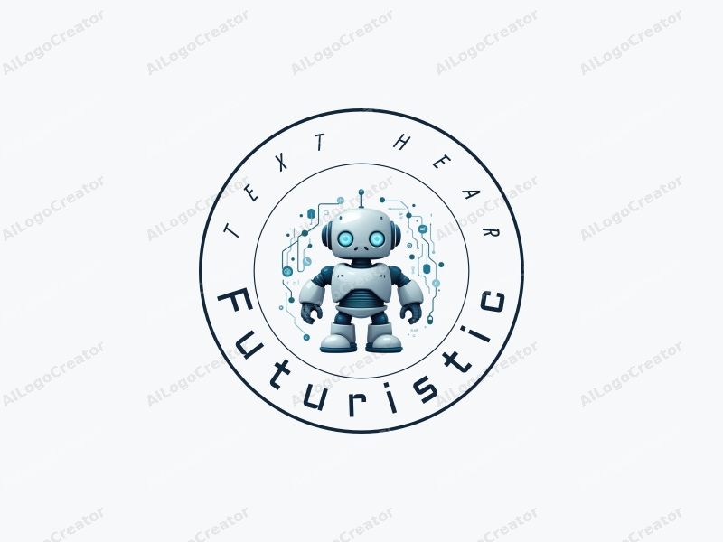 a modern design featuring a stylized robot intertwined with flowing data streams, utilizing a silver and blue color palette, combined with a clean and minimalistic background.