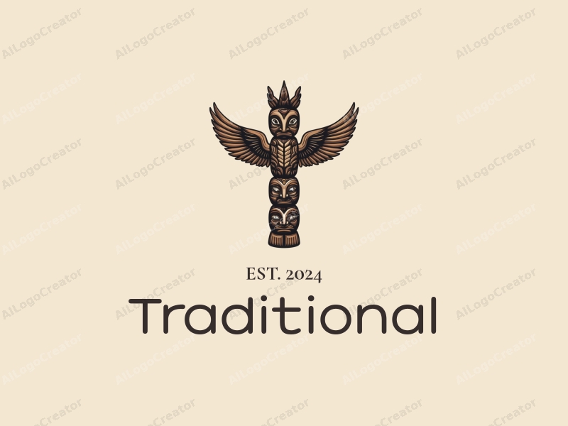 vintage design features traditional handcrafted elements, a classic totem symbol, and a harmonious composition with a clean background.