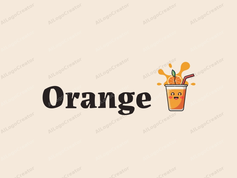 playful design features a stylized orange and juice splash, a cheerful cup with a straw, combined with a clean background.