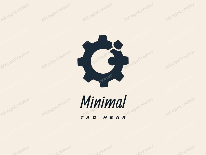 minimalist design features a stylized gear and a robotic arm, combined with a clean background and a tag style approach.