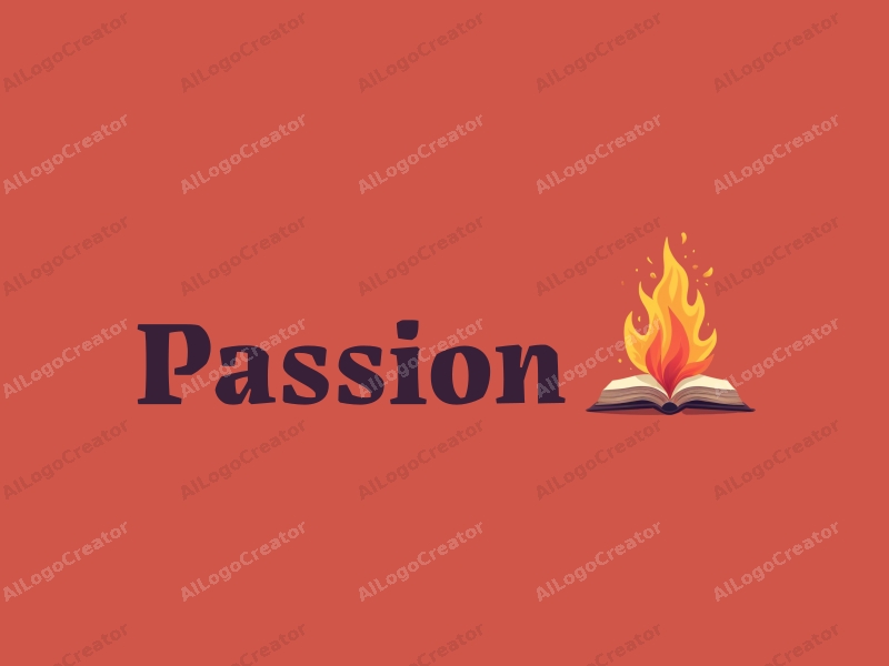 playful design features a stylized flame intertwined with an open book, using a vibrant red color palette, combined with a clean background.