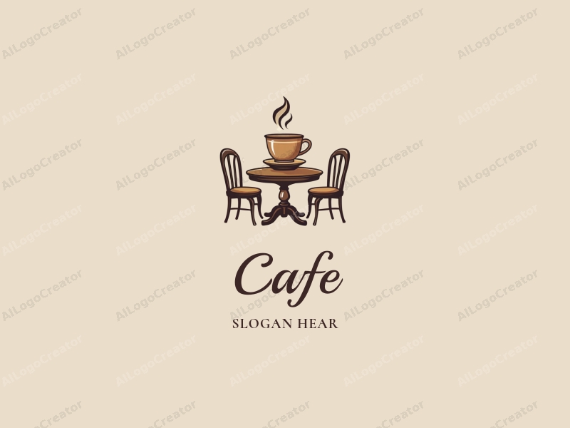 vintage design features a stylized coffee cup, elegant dining table, and cozy tables and chairs arrangement combined with a clean background.