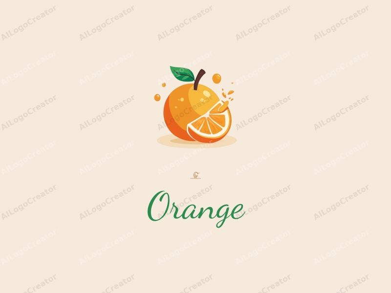 playful design features a stylized orange and a splash of juice, combined with a clean background and simple shapes.