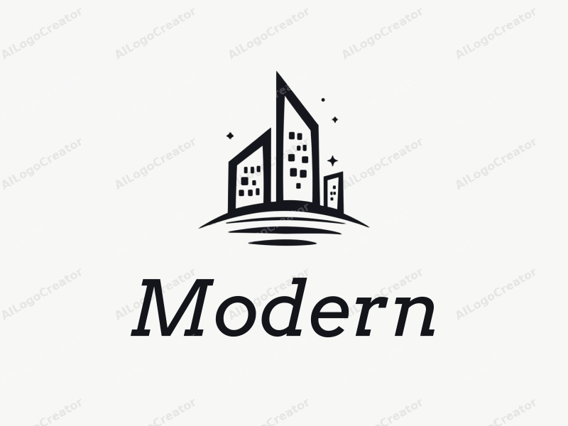 minimalist design features sleek lines representing buildings and interiors, combined with abstract shapes symbolizing technology and navigation, set against a clean white background.