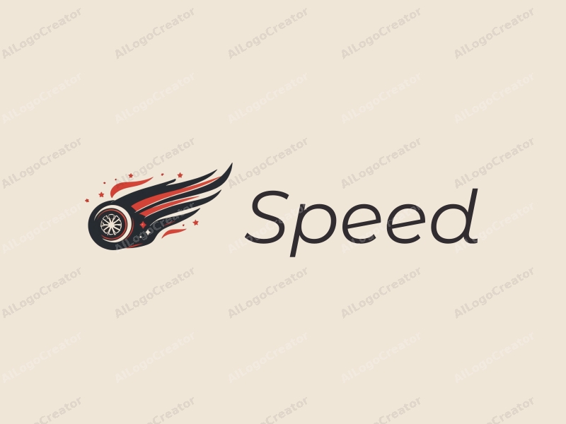 a modern design featuring dynamic lines representing speed, a stylized engine silhouette, and stars integrated into the composition, combined with a clean background.