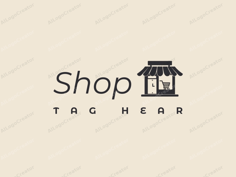 modern design features a stylized shop silhouette, a clock integrated into the storefront, and a shopping cart, combined with a clean background.