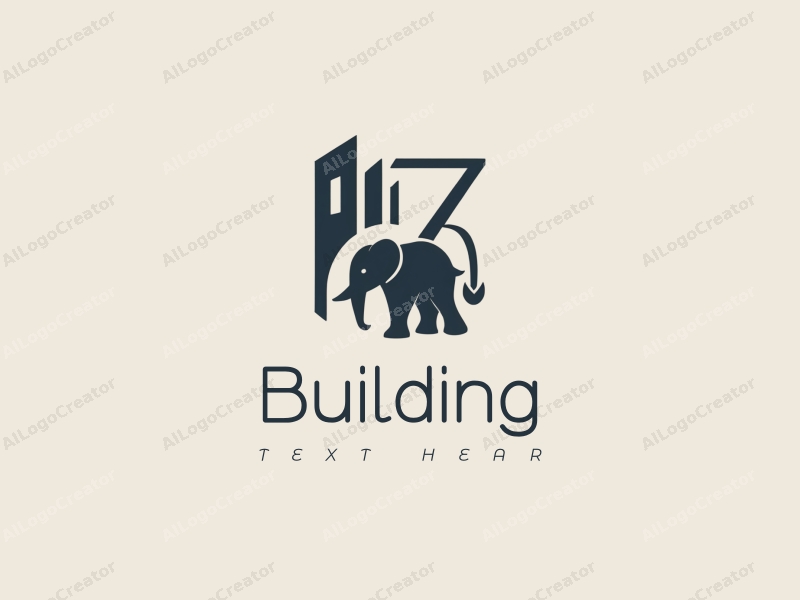 modern design features a stylized building and structure, an abstract elephant, and the number 7, combined with a clean background.