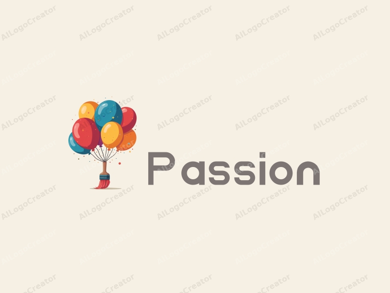 playful design features a vibrant red paintbrush intertwined with colorful balloons, creating a sense of passion and enthusiasm, combined with a clean background.