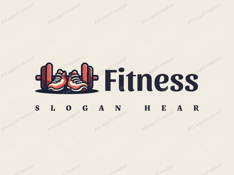 modern design features a stylized dumbbell and running shoes, combined with a clean background and a minimalist approach.