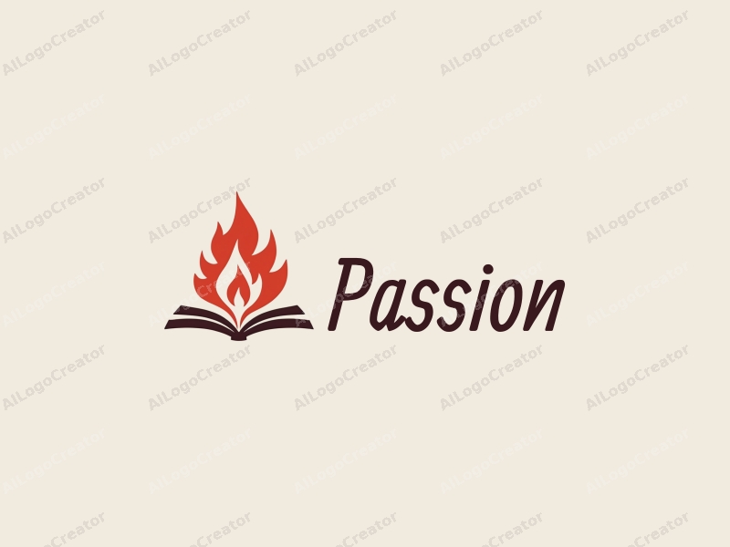 playful design features a stylized flame intertwined with an open book, using a vibrant red color palette, combined with a clean background.