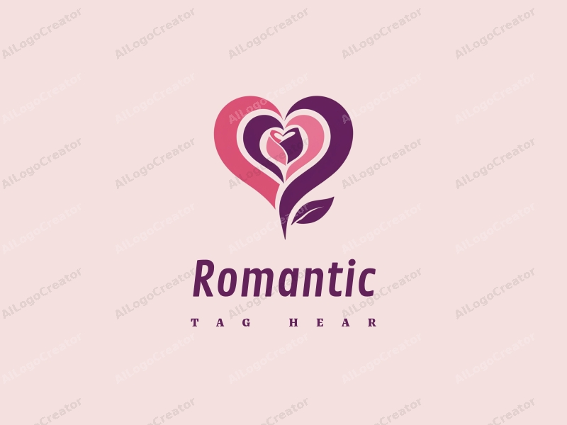 playful design features a stylized rose intertwined with a heart shape, incorporating pink and purple colors, combined with a clean background.