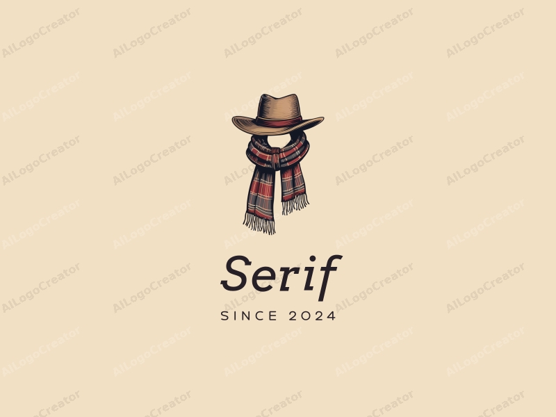 vintage design features elegant serif fonts, a traditional hat and scarf intertwined, combined with a clean background.