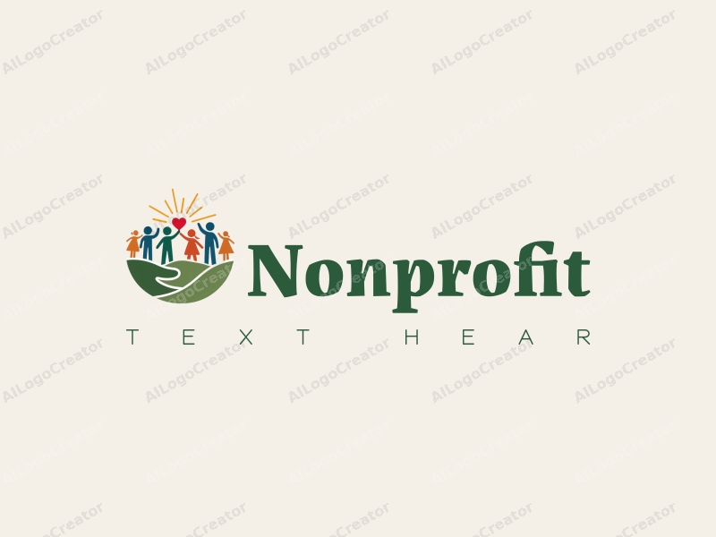 a modern minimalist design featuring stylized figures of volunteers helping others, symbols of charity, and elements representing light and hope, combined with a clean background.