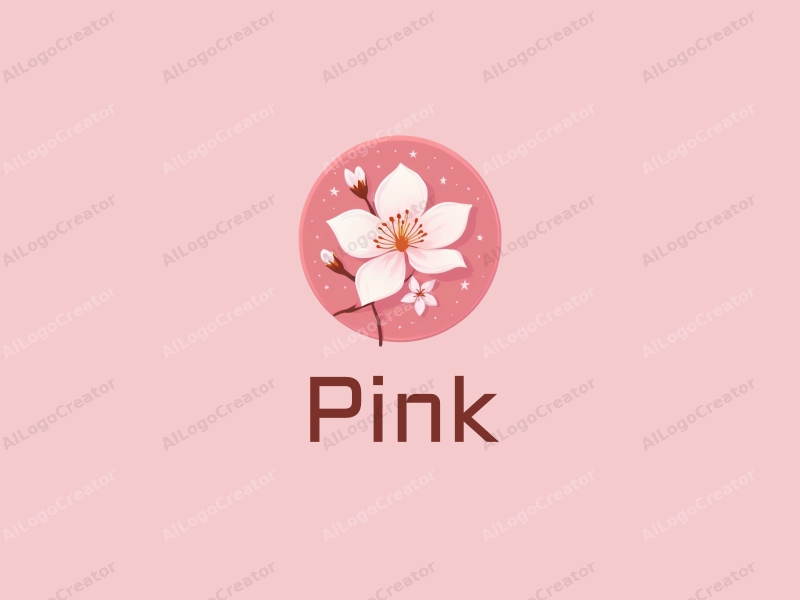 minimalist design features delicate cherry blossoms, a subtle smile, and a warm atmosphere combined with a clean pink background.