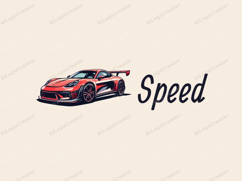 a modern design featuring dynamic lines representing speed, a stylized racing car silhouette, and an abstract engine shape, combined with a clean background.