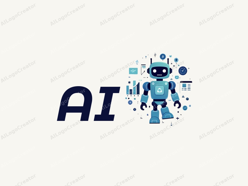 modern abstract design featuring stylized robots and artificial intelligence elements, combined with data analysis and network motifs, using a clean background and harmonious composition.