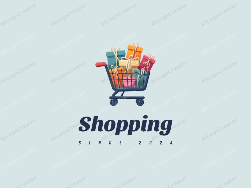 a modern design featuring a colorful shopping cart and stylized customers in a vibrant mall setting, combined with a clean background.