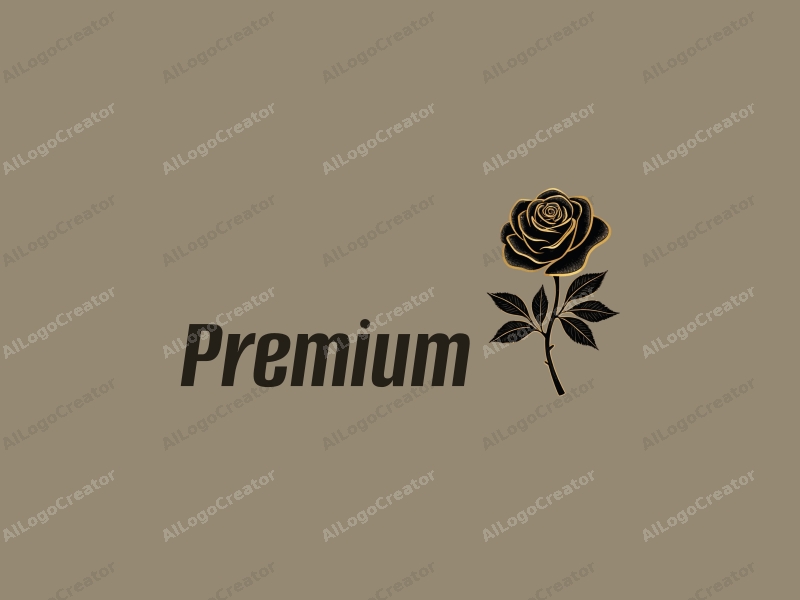 a modern design featuring a golden rose intertwined with a black gemstone, emphasizing luxury and high quality, set against a clean background.