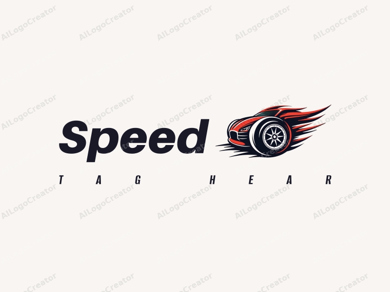 a modern design featuring dynamic lines representing speed, a stylized engine and tire, combined with a clean background to emphasize power and motion.