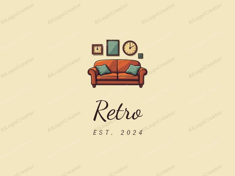 vintage design features a retro sofa, a retro poster, a retro clock, and retro books combined with a clean background.